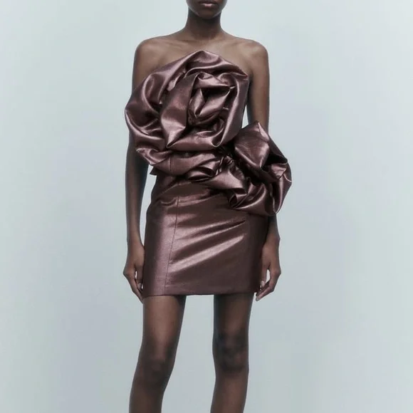 Zara NWOT voluminous flower 3D appliqué oversized floral detail party mini dress - Picture 15 of 15